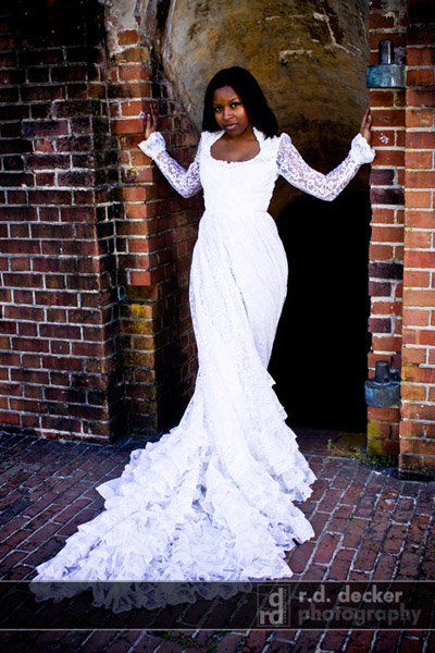 Bride in a doorway at Fort Macon State Park
